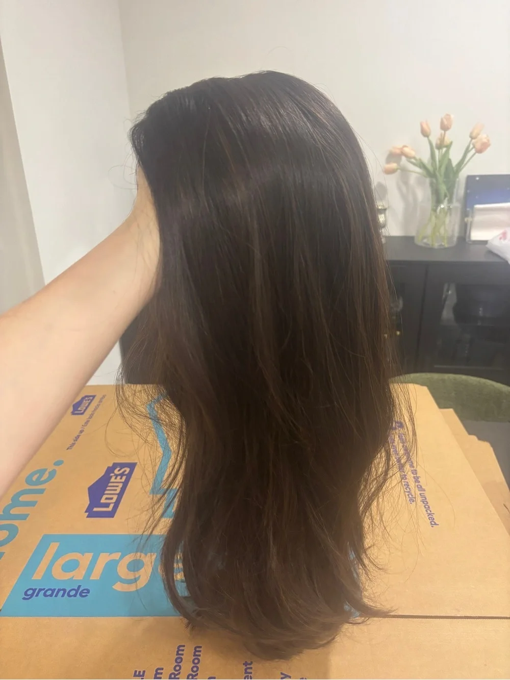 Sary Human Hair Dark Brown Wig, 19” Wavy